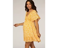 Pinkblush Maternity Yellow Floral Smocked Ruffle Dress