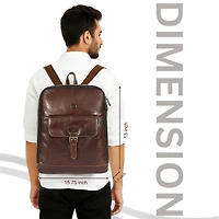 Aaron Leather Goods Full-Grain Leather Laptop Backpack with Buckled Front Pocket, Padded Shoulder Straps, Internal Organizer, and Breathable Mesh Back