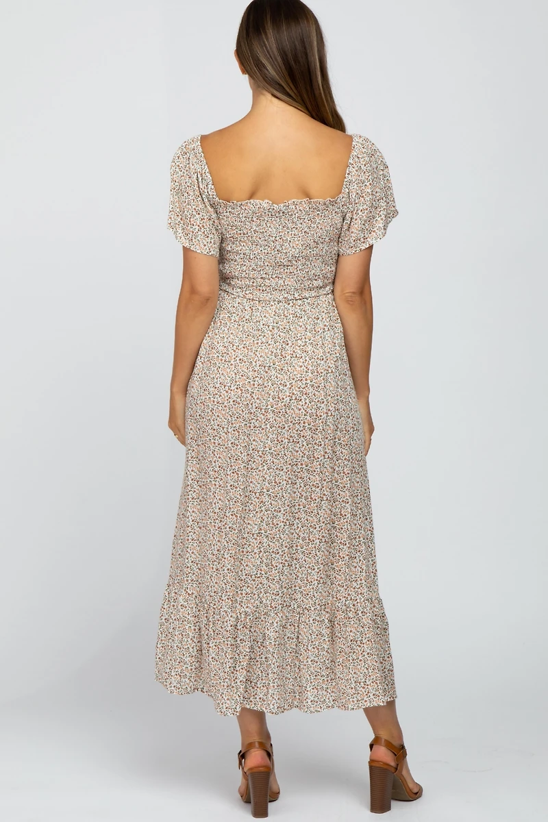 Pinkblush Maternity Ivory Floral Smocked Maxi Dress