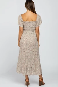 Pinkblush Maternity Ivory Floral Smocked Maxi Dress