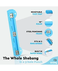 3 Hole Punch Pink, Portable Puncher for Ring Binder, Sheets Capacity, Removable Chip Tray, 10” Ruler School, Office, 1 Pc-by Enday