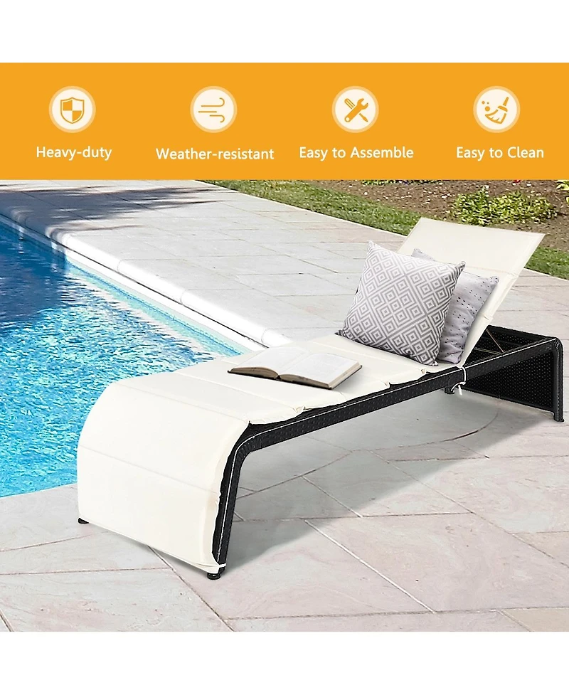 Gymax Adjustable Rattan Recliner Chaise Lounge Chair w/ Cushion Outdoor Patio