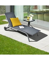 Gymax Set of 2 Outdoor Chaise Lounge Chair Adjustable Patio Recliner w/ Wheels