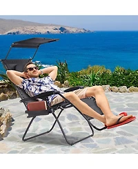 Gymax Folding Recliner Zero Gravity Lounge Chair W/ Shade Canopy Cup Holder