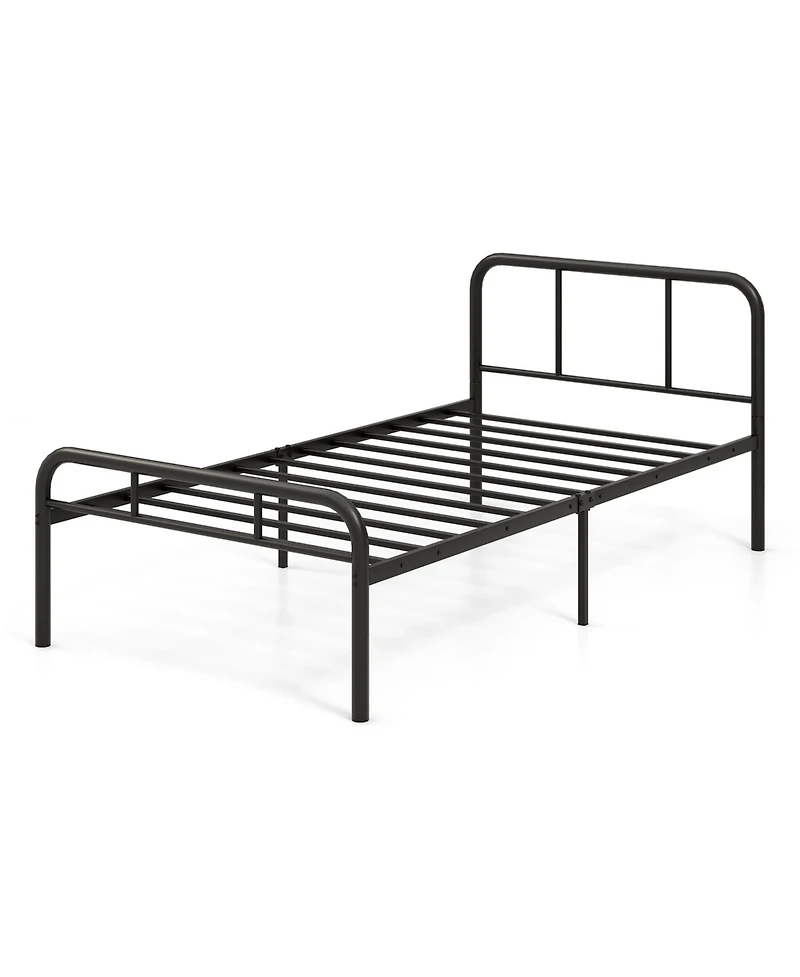 Gymax Twin Bed Frame Metal Platform Bed Base w/ Headboard & Footboard Under Bed Storage