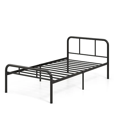 Gymax Twin Bed Frame Metal Platform Bed Base w/ Headboard & Footboard Under Bed Storage