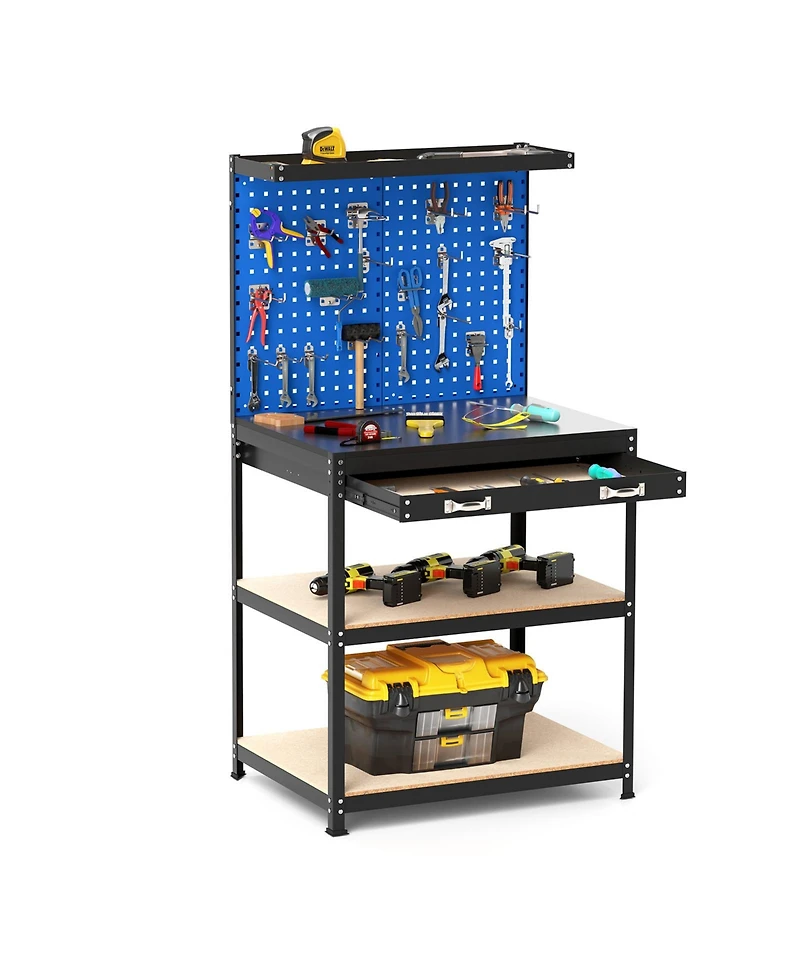 32 x 16 Inch Workbench Work Table with 2 PCs Pegboard Drawer and Shelves