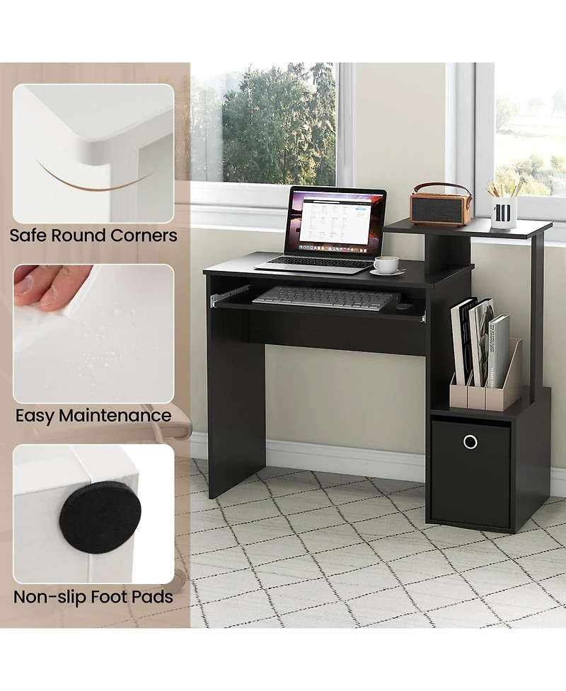 Space-saving Computer Desk with Pull-out Keyboard Tray