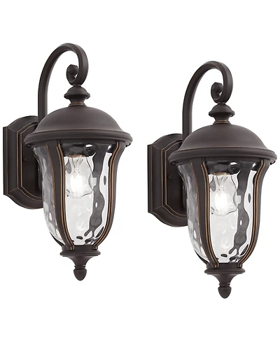 Park Sienna Rustic Vintage Outdoor Wall Light Fixtures Set of 2 Bronze Metal 16 3/4" Clear Hammered Glass Panels for Post Exterior Barn Deck Hous