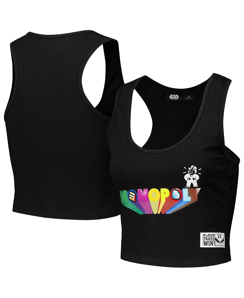 Freeze Max Women's Black Monopoly Tri-Blend Cropped Racerback Tank Top