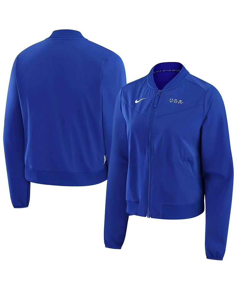 Nike Women's Blue Team Usa Bliss Performance Full-Zip Bomber Jacket