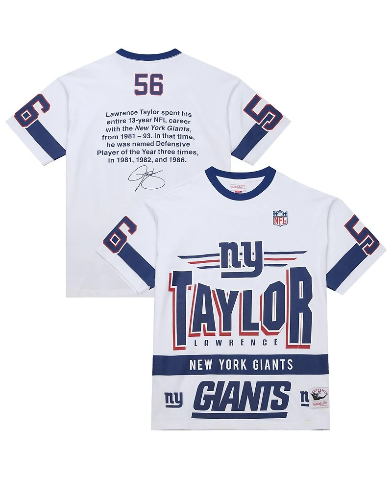 Mitchell & Ness Men's Lawrence Taylor White New York Giants Name Number Team Origins Vintage Logo T-Shirt