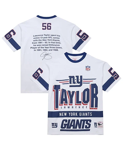 Mitchell & Ness Men's Lawrence Taylor White New York Giants Name Number Team Origins Vintage Logo T-Shirt