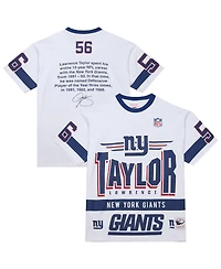 Mitchell & Ness Men's Lawrence Taylor White New York Giants Name Number Team Origins Vintage Logo T-Shirt