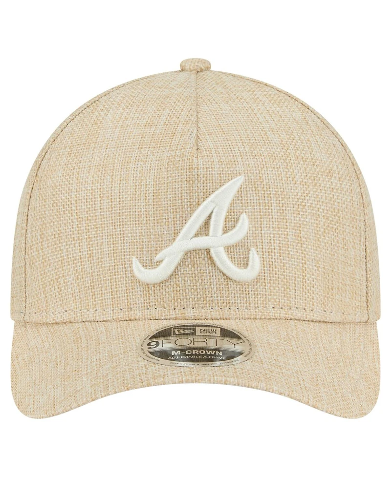 New Era Men's Beige Atlanta Braves Cotton Weave M-Crown A-Frame 9FORTY Adjustable Hat