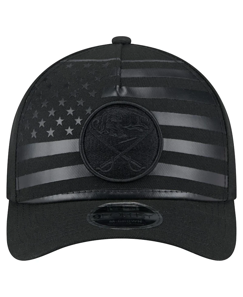 New Era Men's Black Buffalo Sabres Game Day Stealth Flag 9FORTY A-Frame Adjustable Hat