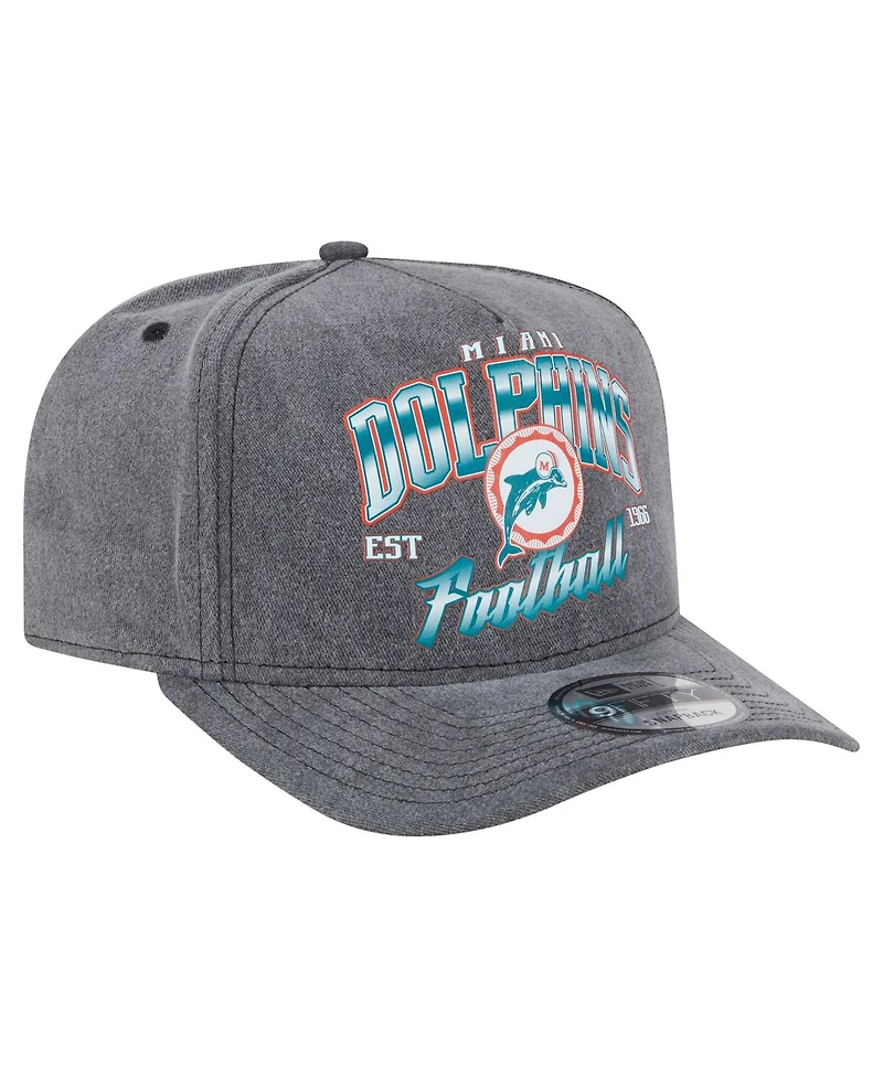 New Era Men's Black Miami Dolphins Throwback Washed A-Frame 9FIFTY Snapback Hat
