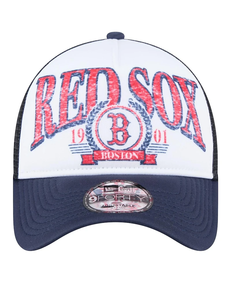 New Era Men's Navy Boston Red Sox Distressed 9FORTY A-Frame Adjustable Trucker Hat