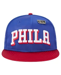 New Era Men's Royal/Red Philadelphia 76ers Throwback Satin Vintage Pin Two-Tone 59FIFTY Fitted Hat