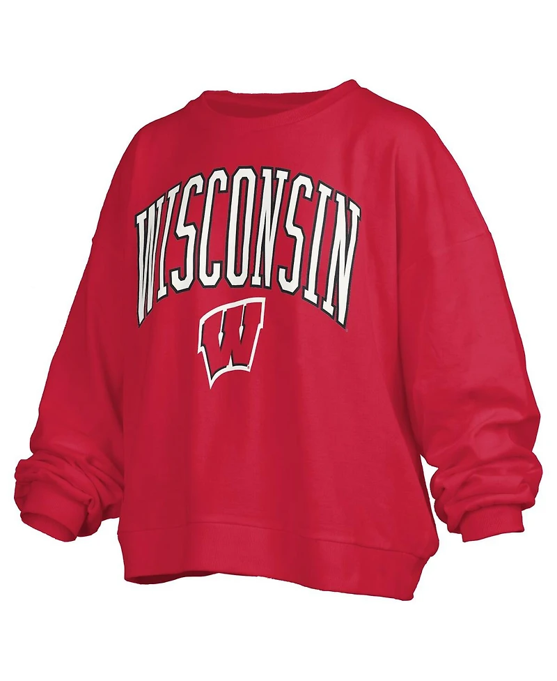 Pressbox Women's Red Wisconsin Badgers Janise Arch Over Logo Waist Length Oversized Pullover Sweatshirt