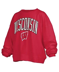 Pressbox Women's Red Wisconsin Badgers Janise Arch Over Logo Waist Length Oversized Pullover Sweatshirt