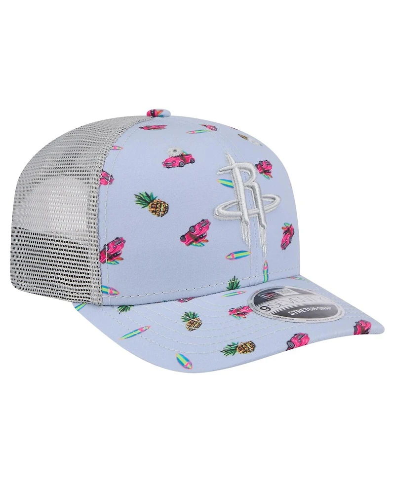 New Era Men's Light Blue/Gray Houston Rockets Adventure Aloha Pattern 9SEVENTY Stretch-Snap Hat