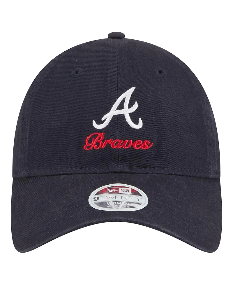New Era Women's Navy Atlanta Braves Preppy Team 9TWENTY Adjustable Hat