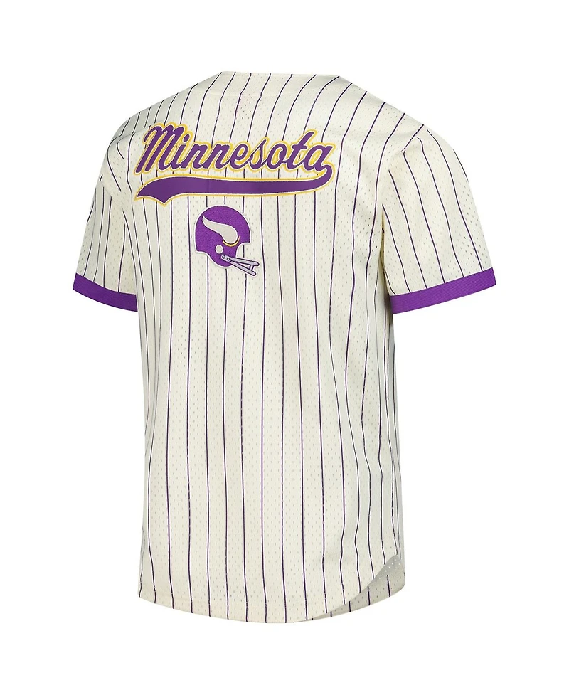 Mitchell & Ness Men's Cream Minnesota Vikings Vintage Logo Final Seconds Full-Button Mesh T-Shirt