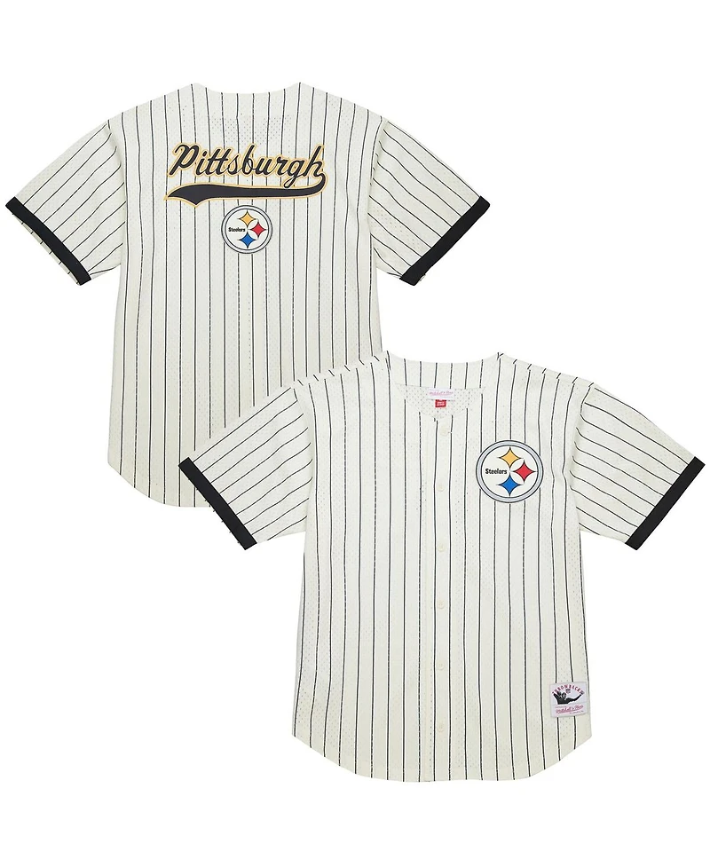 Mitchell & Ness Men's Cream Pittsburgh Steelers Final Seconds Vintage Logo Mesh Button-Up Shirt