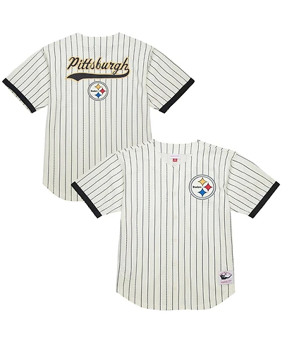 Mitchell & Ness Men's Cream Pittsburgh Steelers Final Seconds Vintage Logo Mesh Button-Up Shirt