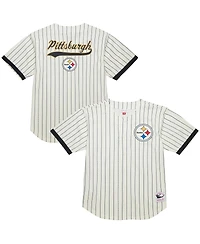 Mitchell & Ness Men's Cream Pittsburgh Steelers Final Seconds Vintage Logo Mesh Button-Up Shirt