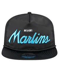 New Era Men's Black Miami Marlins Retro Satin Script Golfer Adjustable Hat