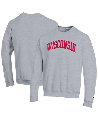 Champion Men's Heather Gray Wisconsin Badgers Basic Arch Fleece Pullover Sweatshirt