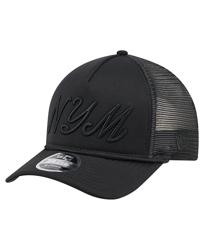 New Era Men's Black New York Mets City Initial 9FORTY A-Frame M-Crown Adjustable Trucker Hat