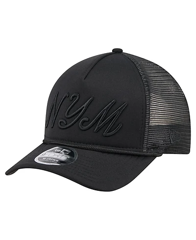 New Era Men's Black New York Mets City Initial 9FORTY A-Frame M-Crown Adjustable Trucker Hat