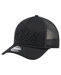 New Era Men's Black New York Mets City Initial 9FORTY A-Frame M-Crown Adjustable Trucker Hat