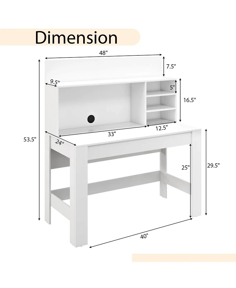 48 Inch Writing Computer Desk with Anti-Tipping Kits and Cable Management Hole