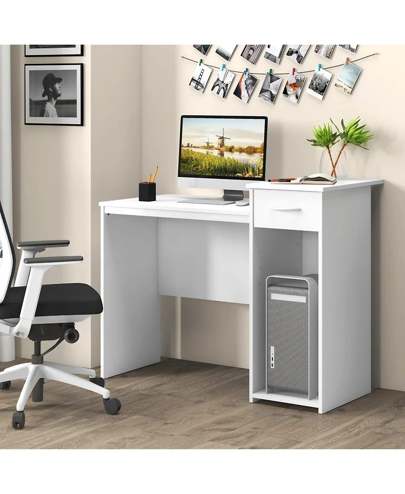 Computer Desk with Drawer Modern Laptop Pc Desk with Adjustable Shelf and Cable Hole