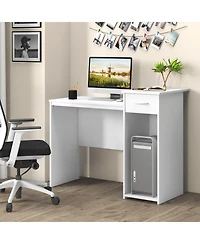 Computer Desk with Drawer Modern Laptop Pc Desk with Adjustable Shelf and Cable Hole