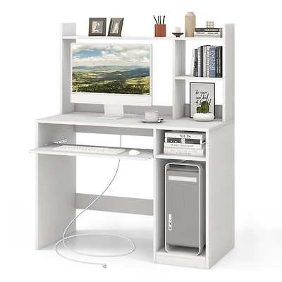 Home Office Computer Desk with Bookcase Keyboard Tray and Cpu Stand