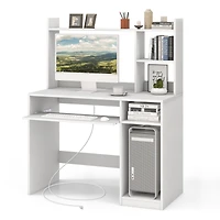 Home Office Computer Desk with Bookcase Keyboard Tray and Cpu Stand