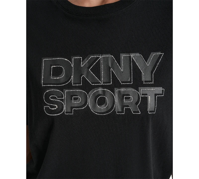 Dkny Sports Women's Rhinestone-Logo Drop-Shoulder T-Shirt