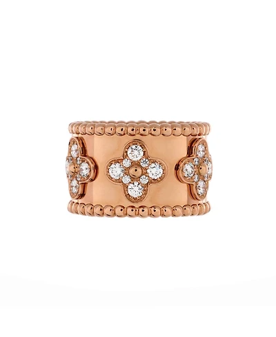 Pre-Owned Van Cleef & Arpels Large Perlee Clovers Ring 18K Rose Gold with Diamonds