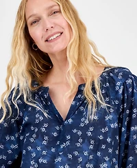 Style & Co Petite Printed V-Neck Raglan-Sleeve Blouse, Exclusively at Macy's