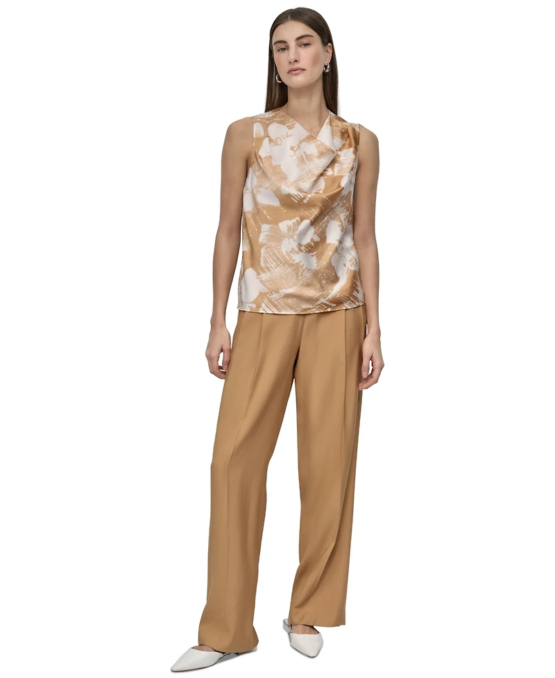 Dkny Petite Printed Sleeveless Cowlneck Top