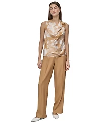 Dkny Petite Printed Sleeveless Cowlneck Top