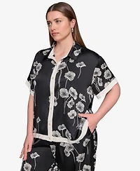 Karl Lagerfeld Paris Plus Size Flower-Print Button-Down Shirt