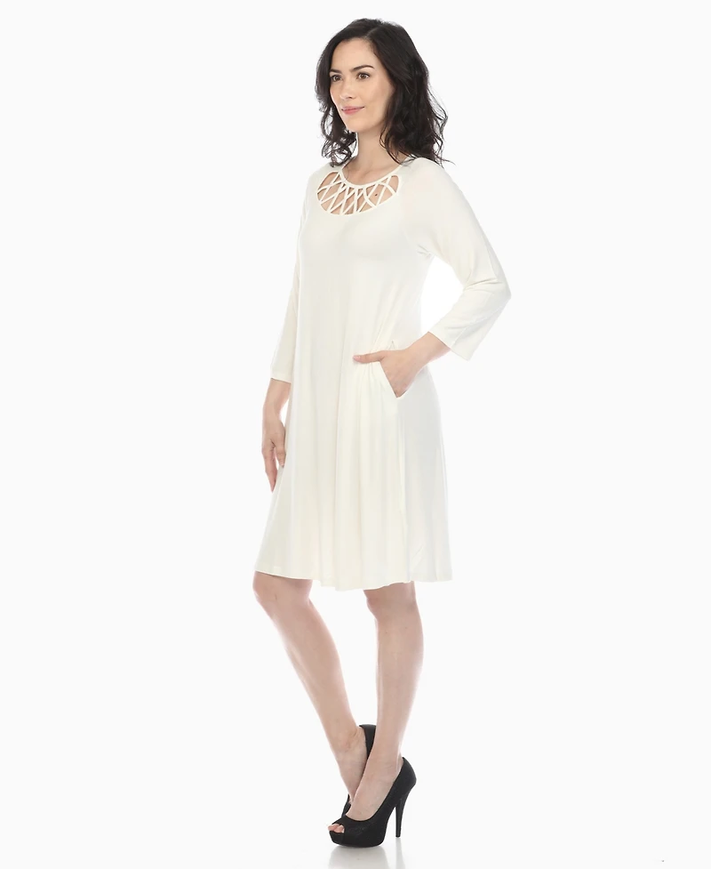 White Mark Women's Criss Cross Neckline A-line Dress
