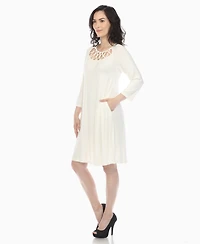 White Mark Women's Criss Cross Neckline A-line Dress