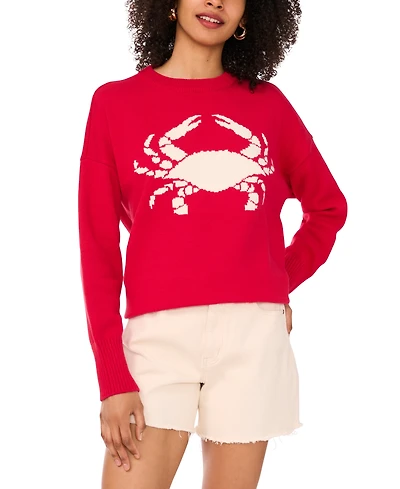 Vince Camuto Women's Cotton Crab Crewneck Relaxed Sweater